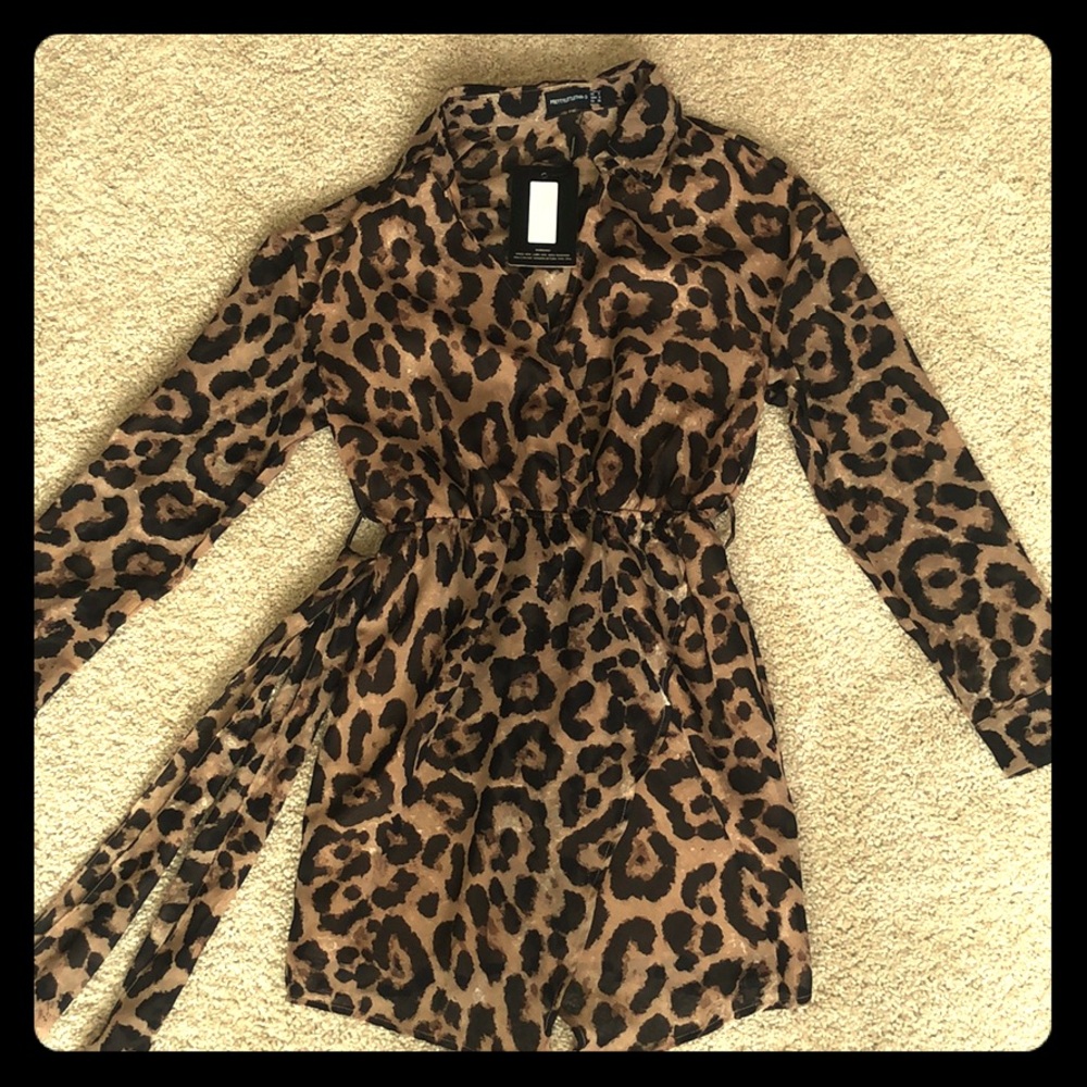 Leopard Print Wrap Detail Shirt Dress